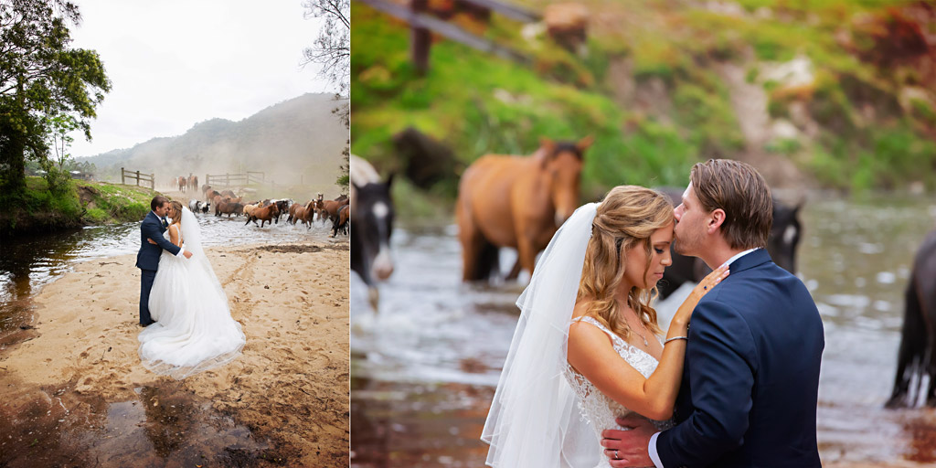 wedding photos at glenworth running of the horses over the creek
