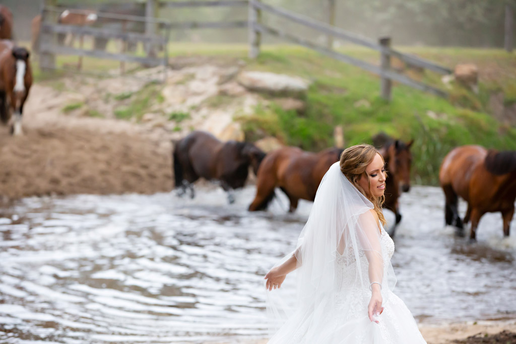 bride with running of the horses