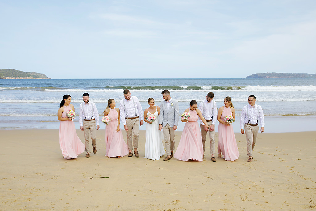 ocean beach bridal party wedding 