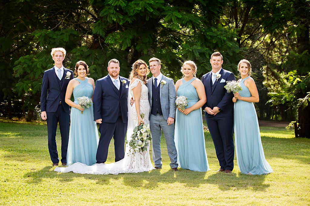 bridal party in the gardens at fernbank farm