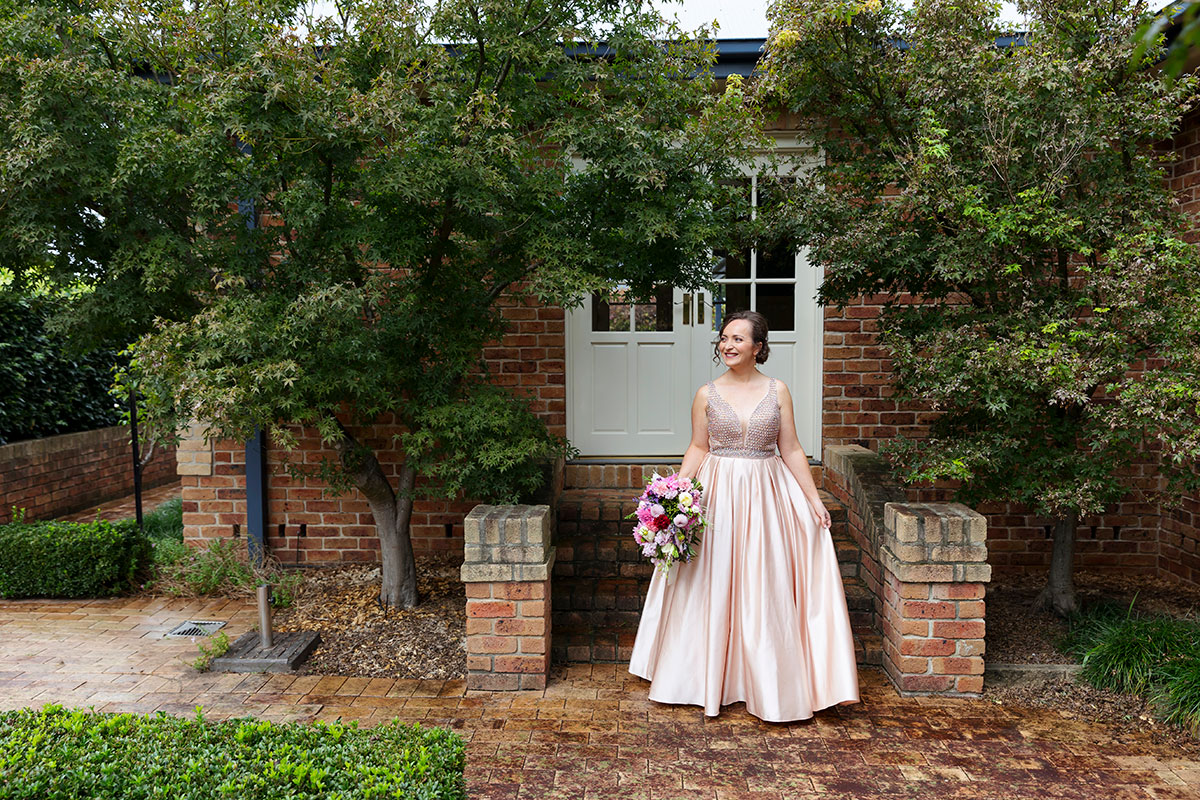 bride at bath house garden 