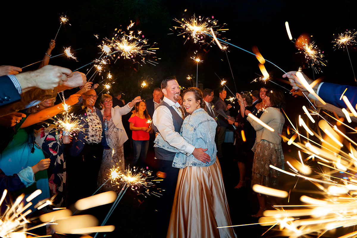 bath house garden wedding sparkler photos