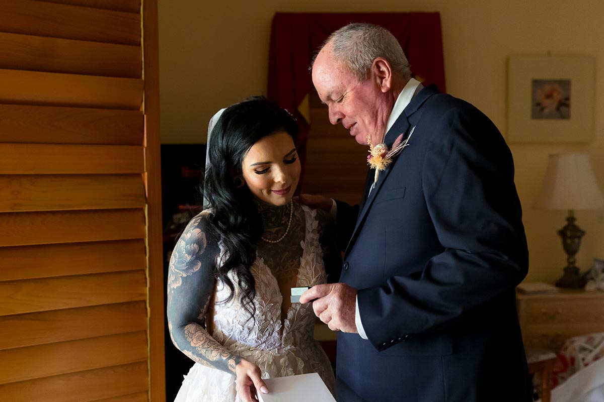 bride and her father before the ceremony