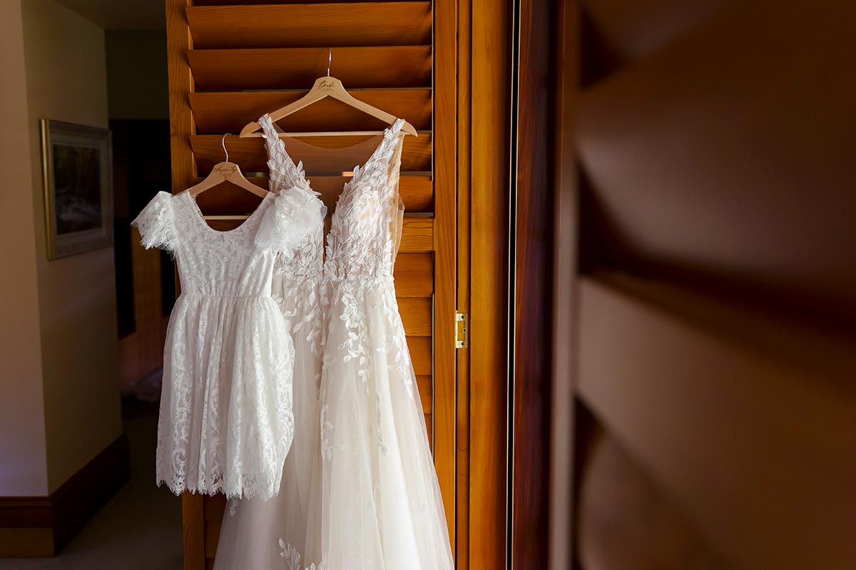 brides dress hanging 