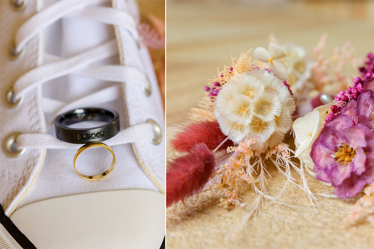 wedding rings and flower details