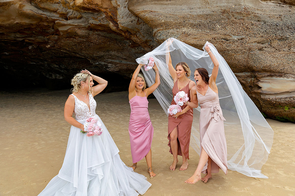 bride tribe caves beach wedding photos
