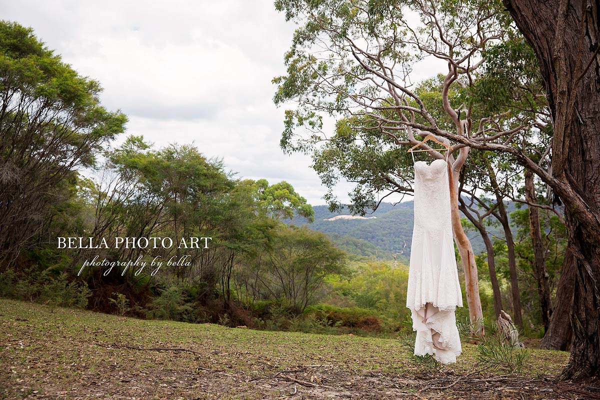 wedding dress in a tree at glenworth valley cabins