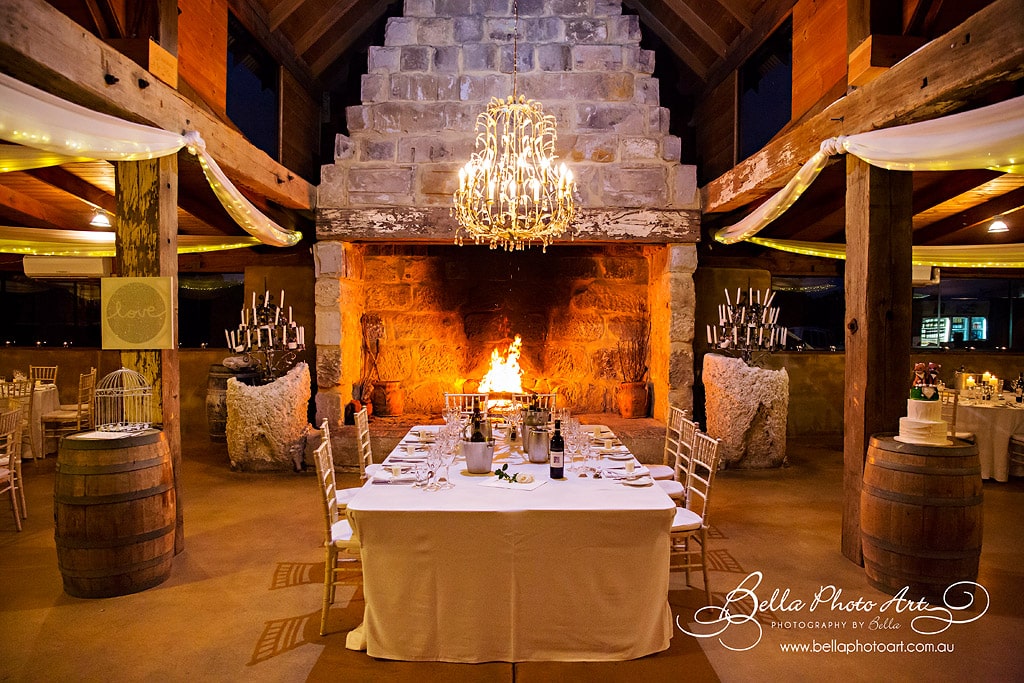 peppers barrel room reception setup with fire place