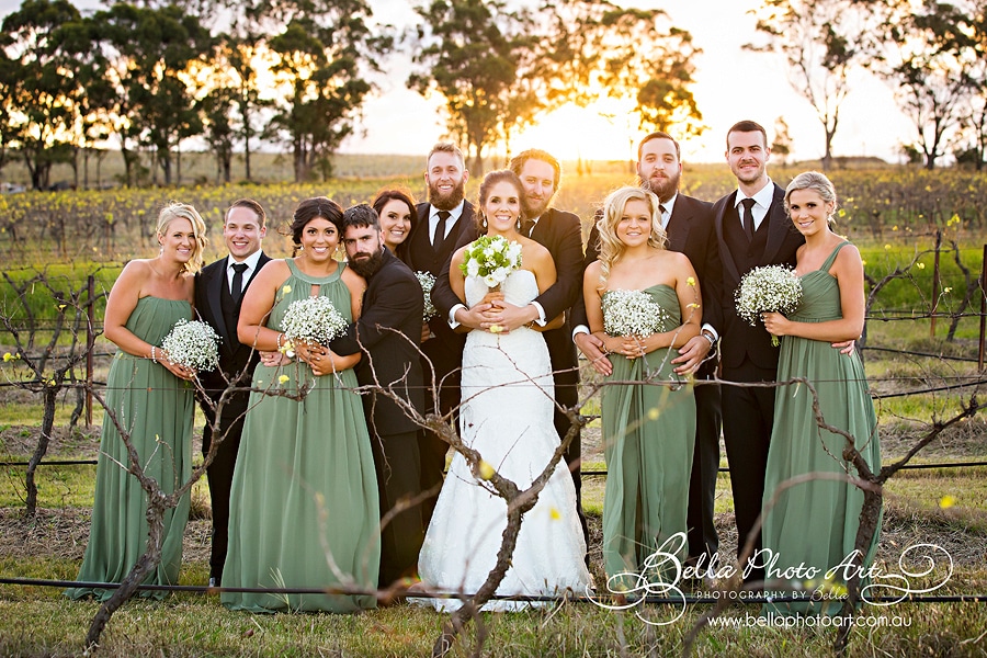 bridal party in the vines at peterson house
