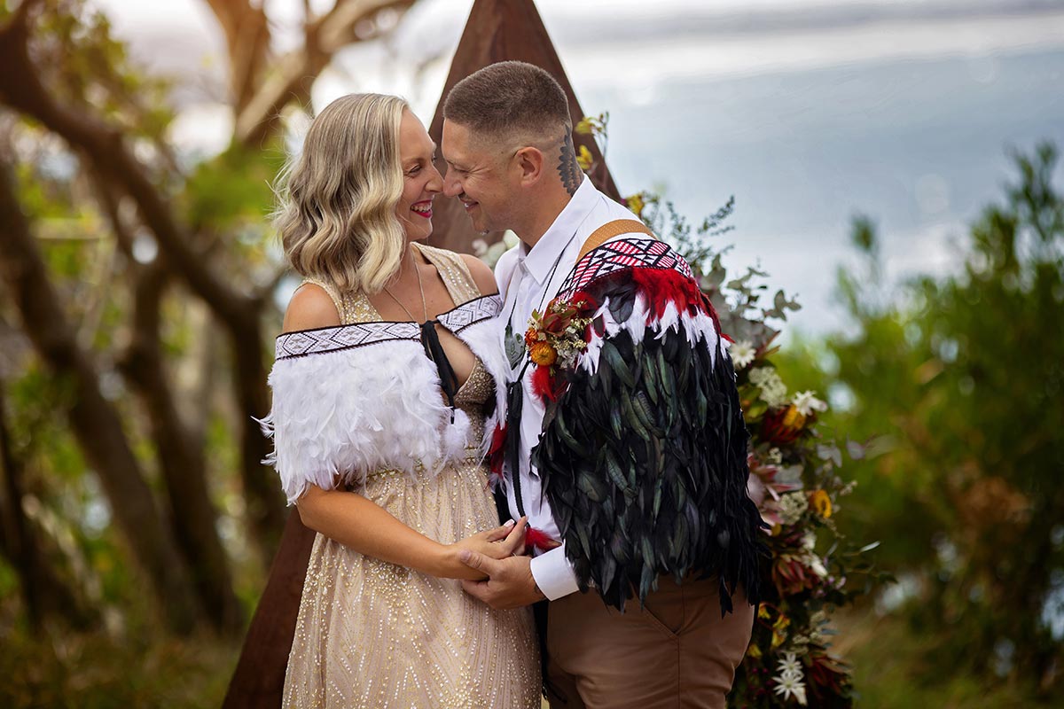country wedding central coast maori wedding tradition korowai cloaks - cliff street reserve wedding ceremony