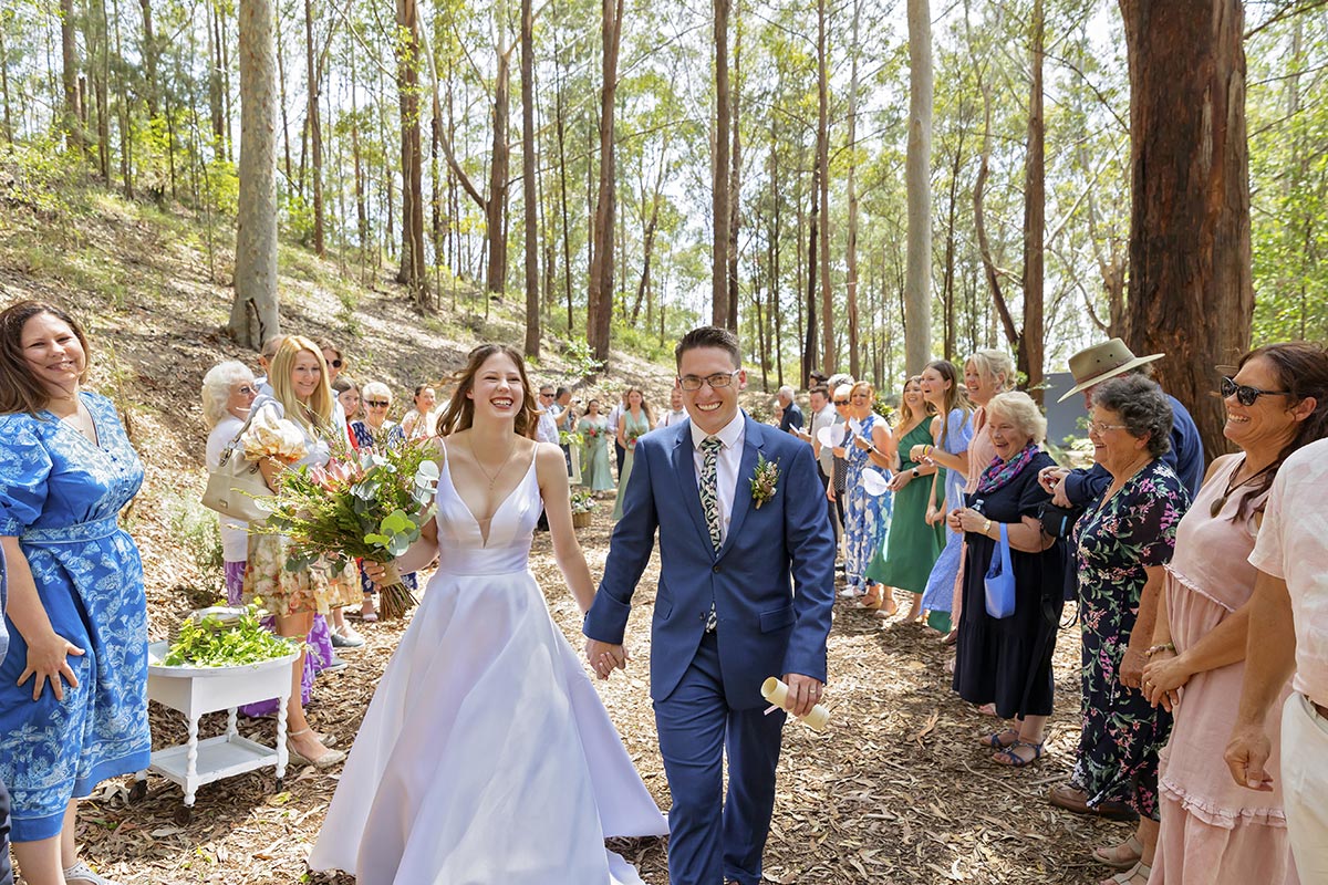 walking down the aisle freshly married 