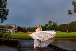 bride on the bride at kooindah waters